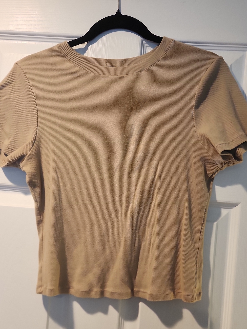 SKIMS Neutral Beige Ribbed Crop Tee